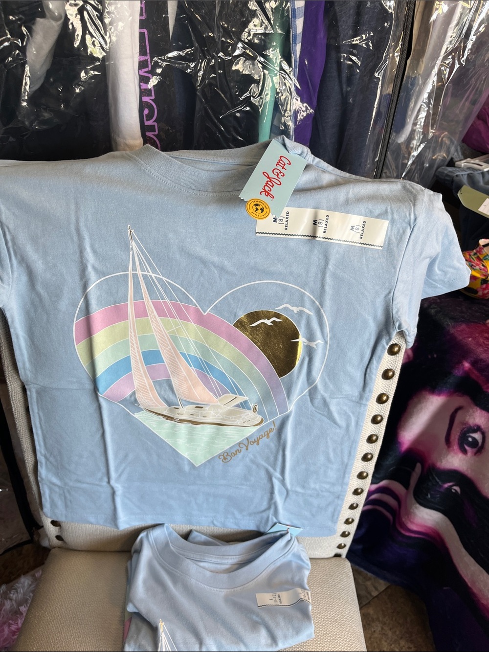 Cat & Jack Light Blue Short Sleeve Tee with Rainbow Sailboat Graphic